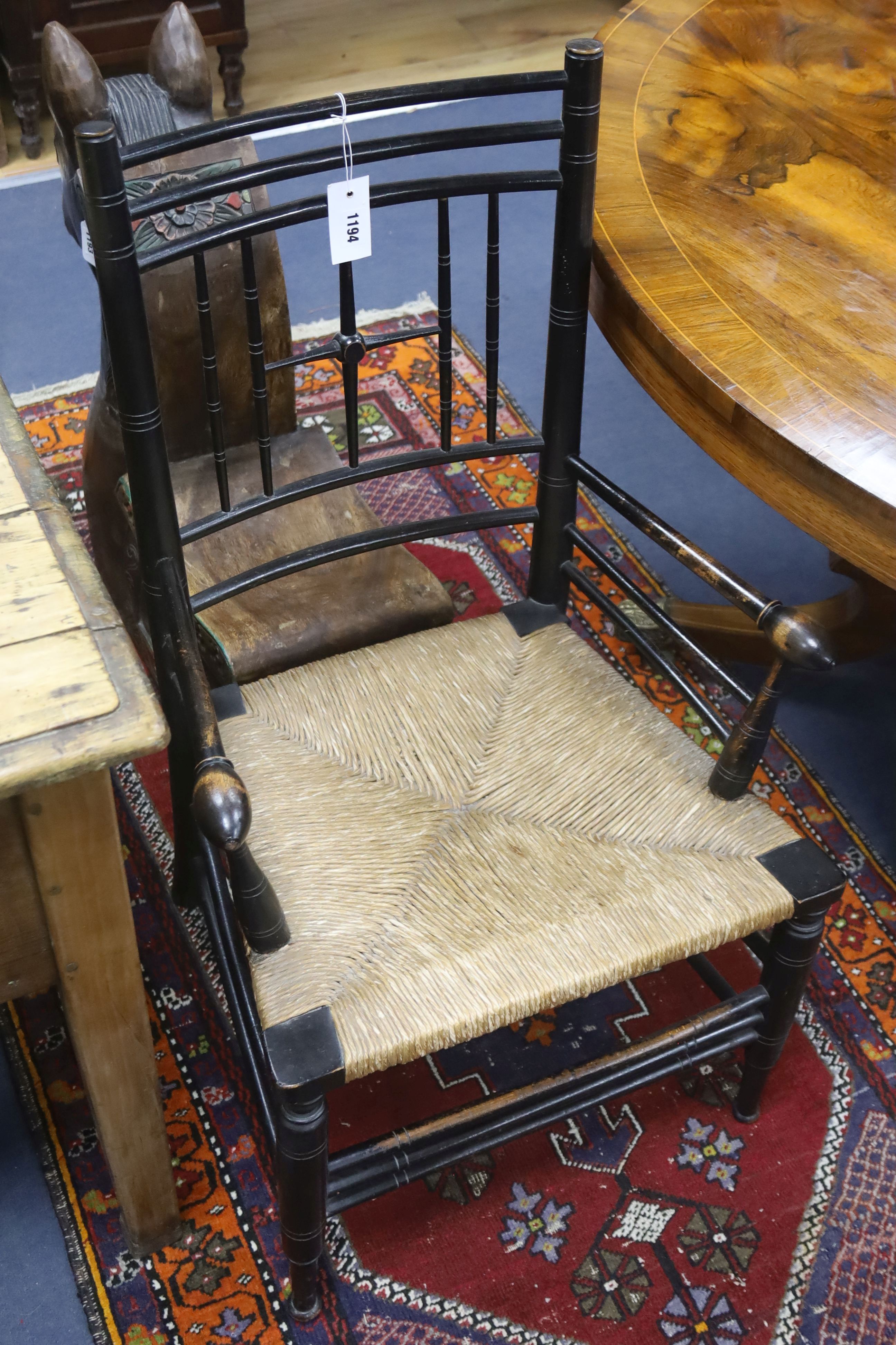 An Aesthetic movement style dining chair, The Argylle, attributed to Liberty, width 51cm height 91cm
